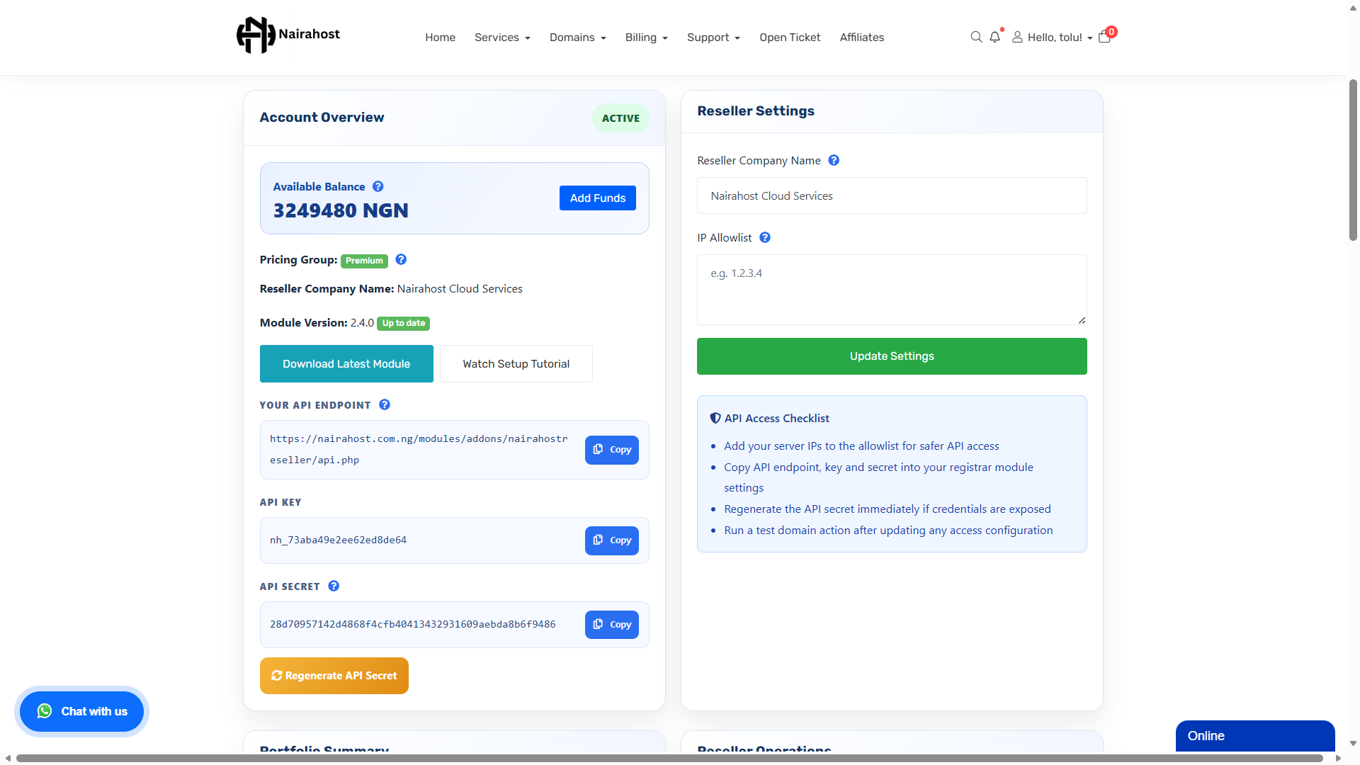 Nairahost premium dashboard screenshot